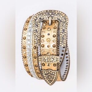 Genuine Leather Mix Studs Western Statement Belt